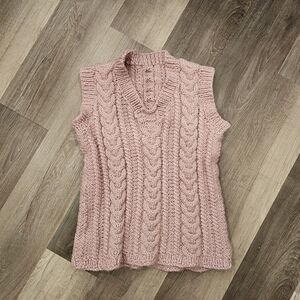 Pink Cable Knit Vest Sweater Handmade Size  OS